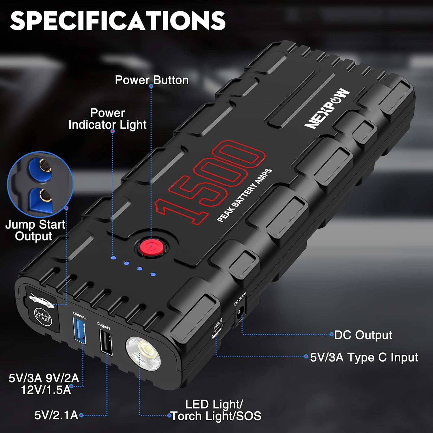 Car Jump Starter, 21800mAh 12V Portable Lithium Jump Box with LED Light K248