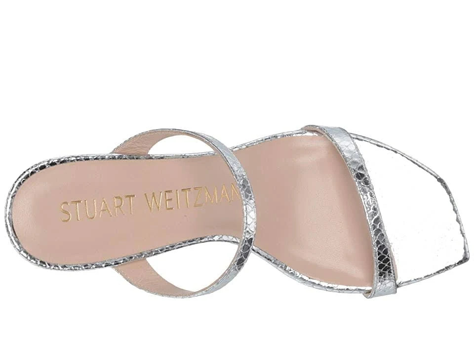 Silver Metallic Snake Embossed Leather Shoes P36845