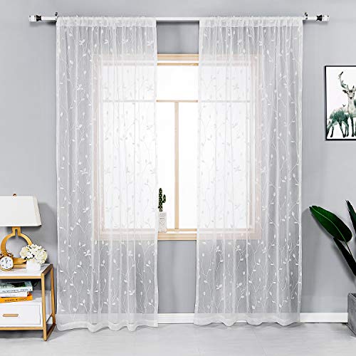 White Taupe 53 x 84 Inch Semi Sheer Voile Curtains V542