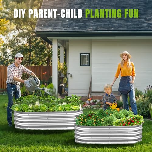 Galvanized Raised Garden Bed Planter Boxes, Large Oval Metal, Silver B43655