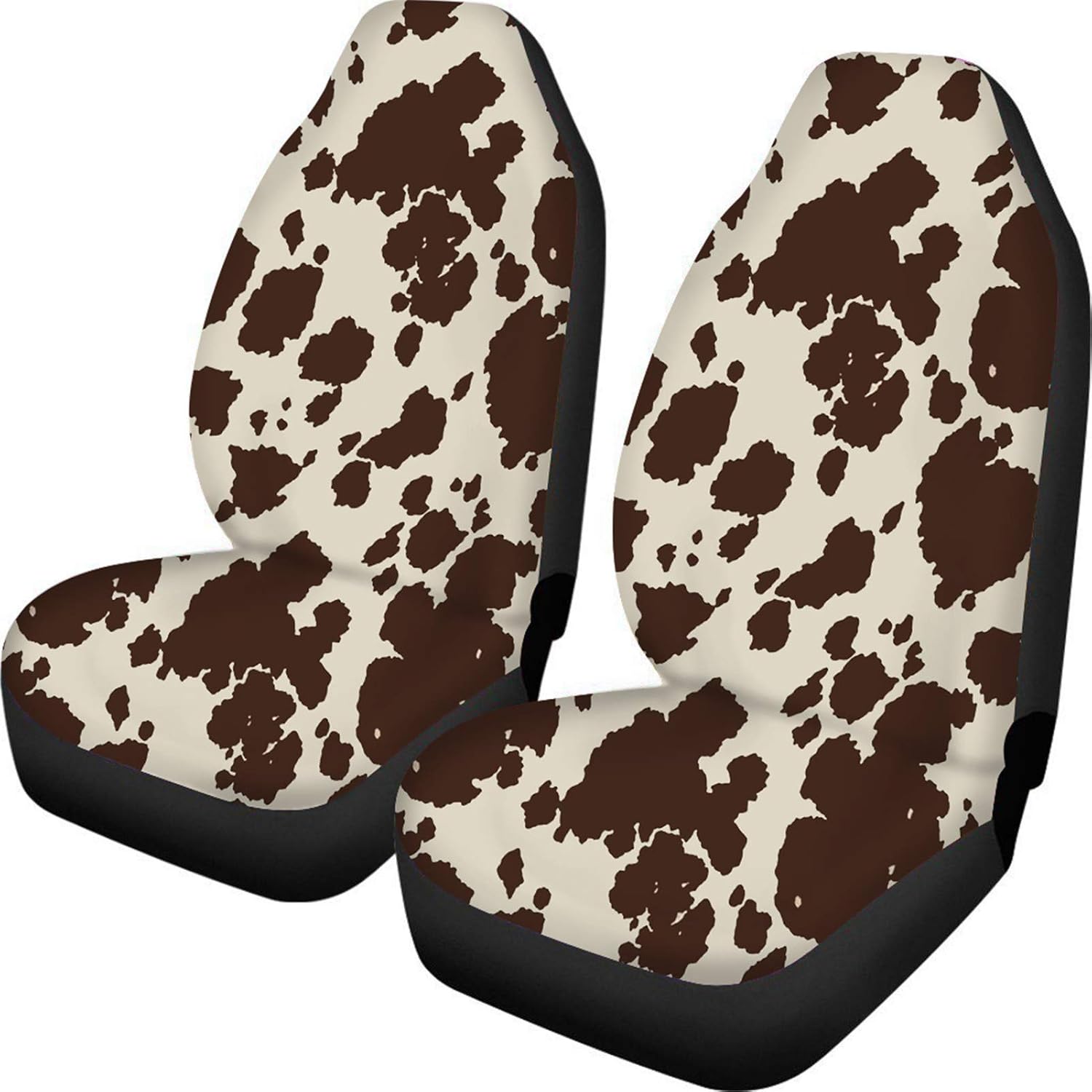 Set of 2 Brown Cow Fur Print Car Seat Covers V41720