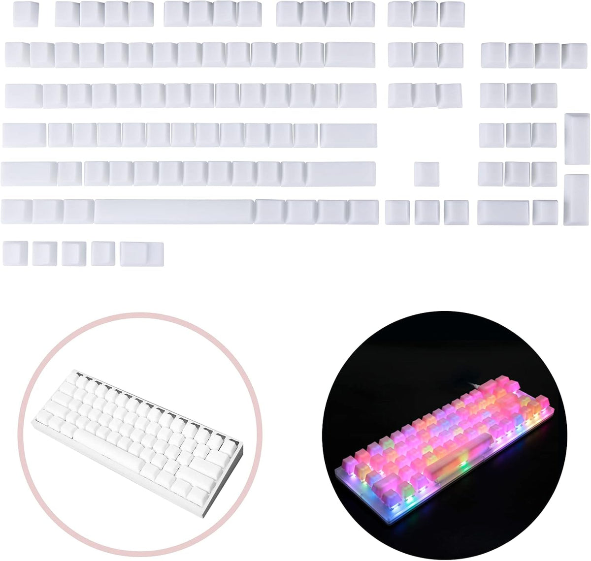 109 Pcs POM Jelly Keycaps Set, Doubleshot Translucent OEM Profile Blank Keycaps A924906