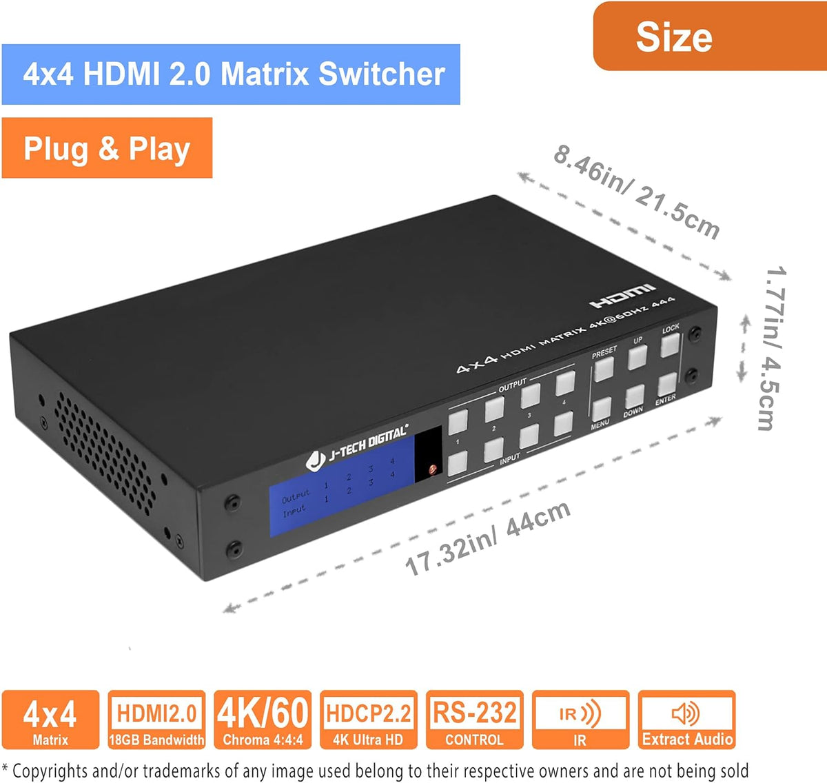 4K 4x4 HDMI Matrix Switch with Audio Outputs N708780