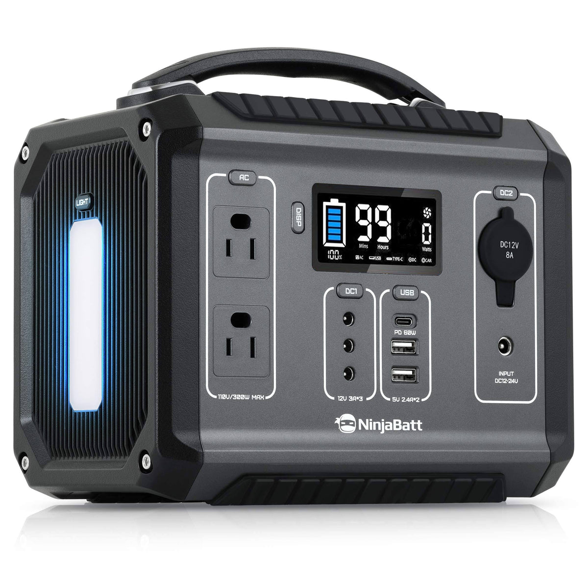 Portable Power Station 280Wh Lithium Battery 110V 300W Pure Sine Wave AC Outlets 60W PD 3.0 USB-C 2 USB F576