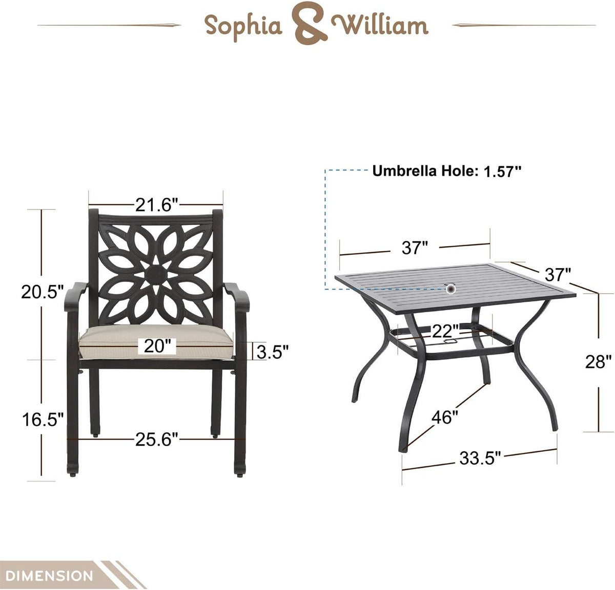 5 Pieces Patio Dining Set with 4 Chairs and 1 Square Table A660127