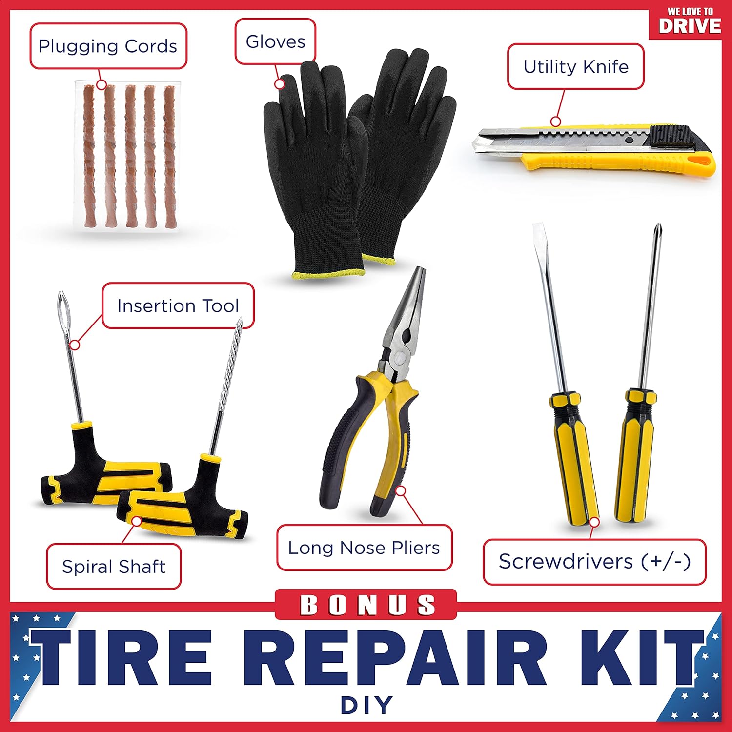 12V DC 150 PSI Portable Air Compressor & Tire Repair Kit with PSI Gauge, Adaptors, Hose, Car Plug, Clip Connectors, Tire Inflator & Tire Patch Kit I6765