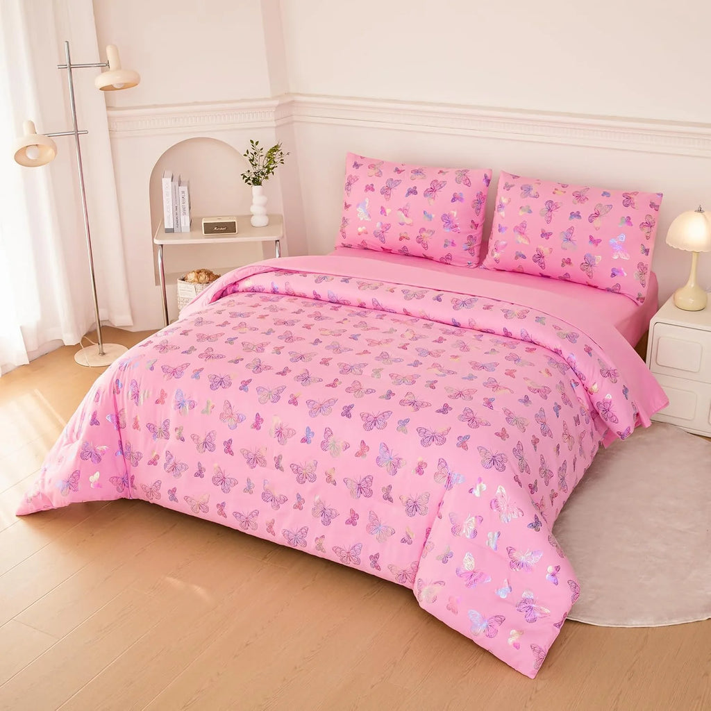 Purple 5 Pcs Full Size Comforter Set with Fitted Sheet, Flat Sheet, Comforter, Pillowcases X90271