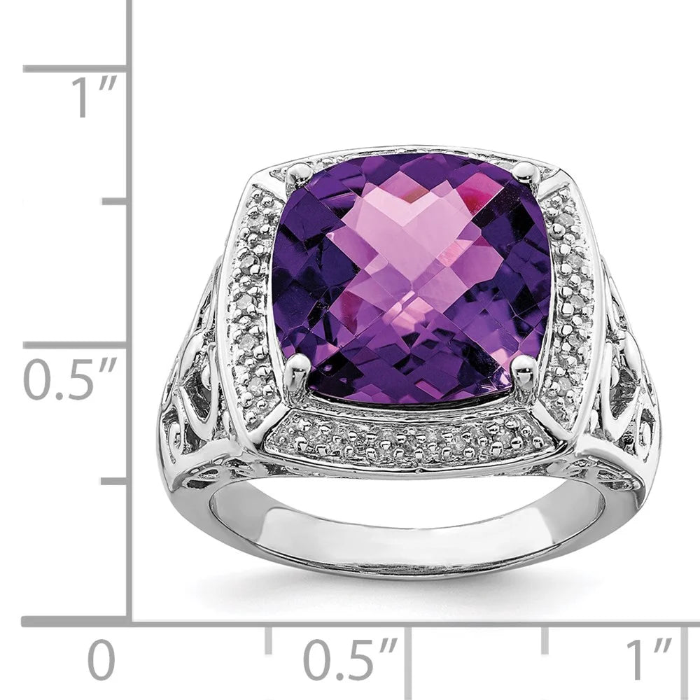 Rhodium-plated Amethyst and Diamond Ring P4571