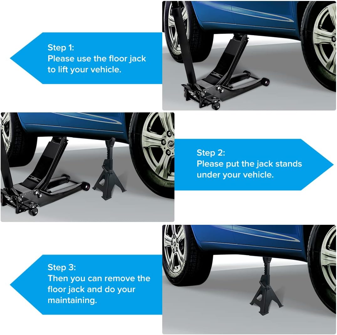 6 Ton Capacity Steel Jack Stands, 1 Pair, Black A9982