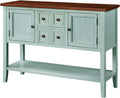 Retro Wood Console Table with 4 Storage Drawers, 2 Cabinets & Bottom Shelf, Antique Gray T59951