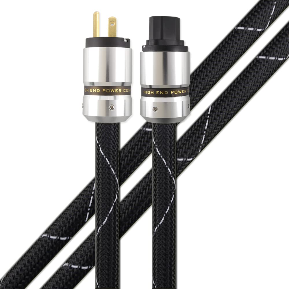 12AWG HiFi Power Cord 125V 15A 3-Prong Audiophile AC Power Cable with US Connector Plug (1.5M / 4.92FT) Pack of 2 S685652