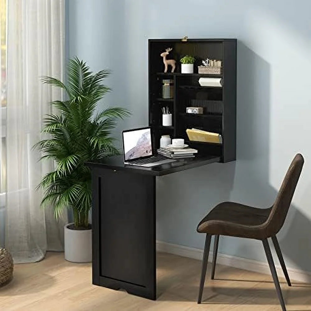 Wall Mounted Folding Desk with Adjustable Shelves Y337968