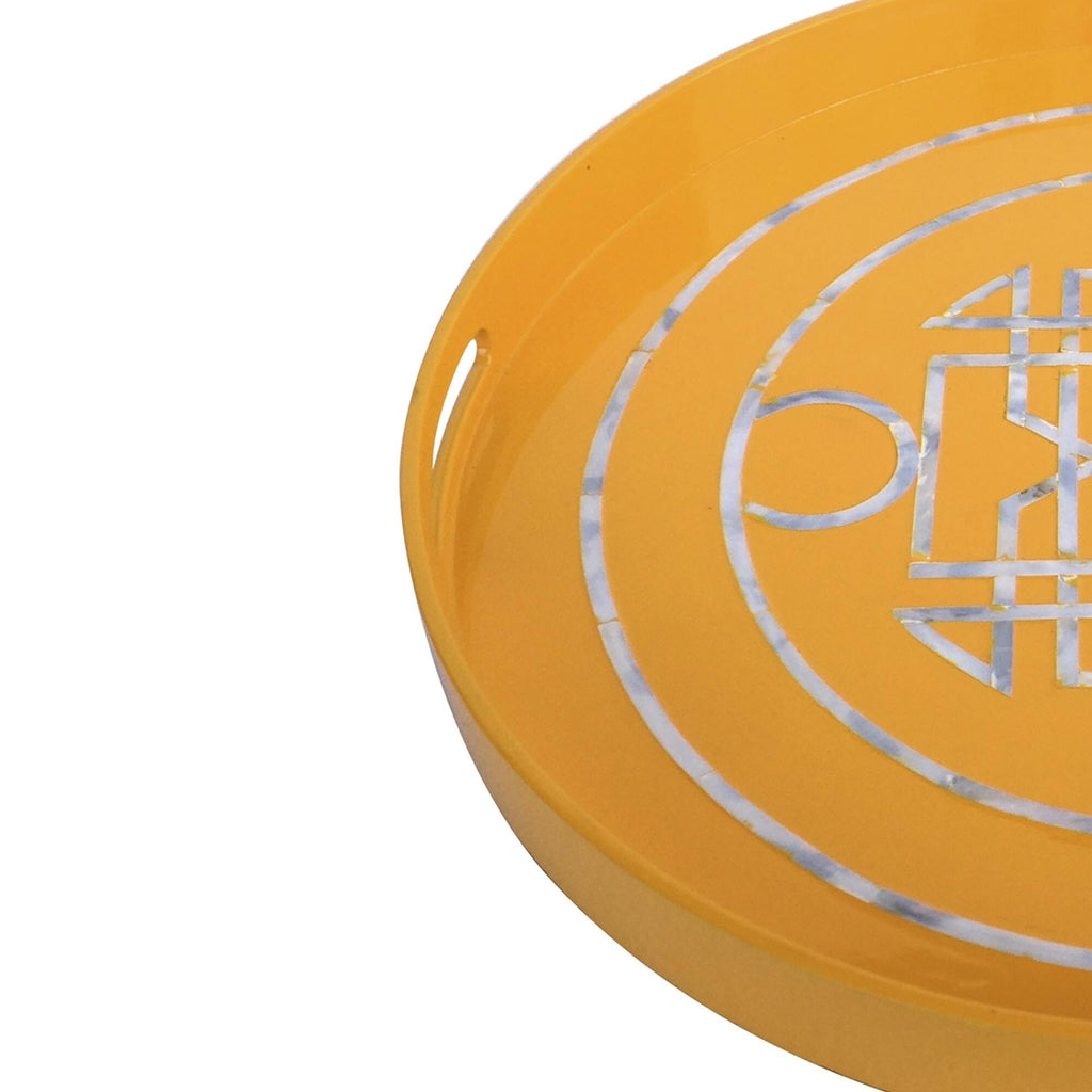Yellow Round Lacquered Serving Tray E8094