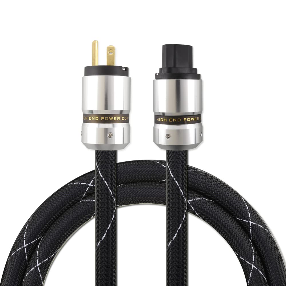 12AWG HiFi Power Cord 125V 15A 3-Prong Audiophile AC Power Cable with US Connector Plug (1.5M / 4.92FT) Pack of 2 S685652