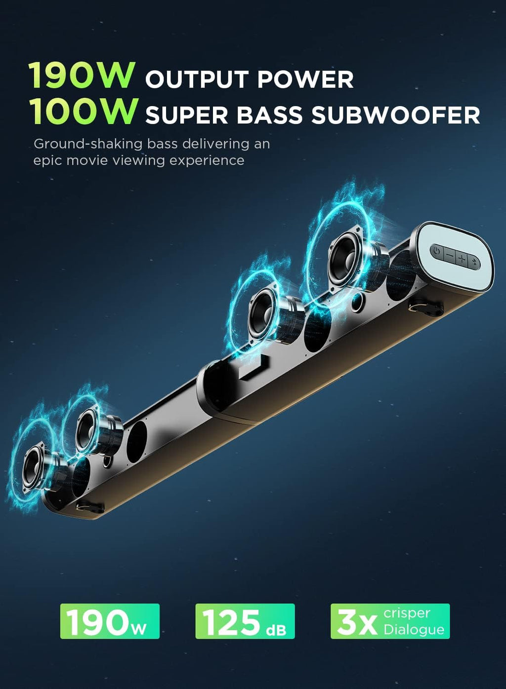190W 2.1CH Sound Bar with Subwoofer, Wall Mountable F654289