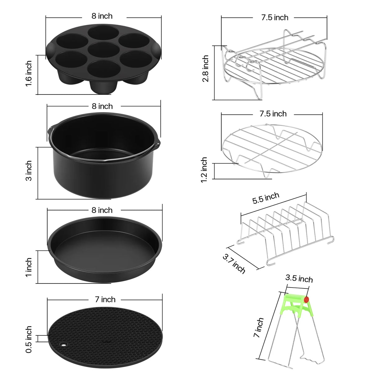 17 Set 8 Inch Air Fryer Accessories with Recipe Cookbook S8545
