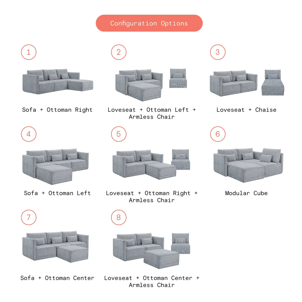 Gray Fabric Modular Sectional Sofa with Ottoman Q2144