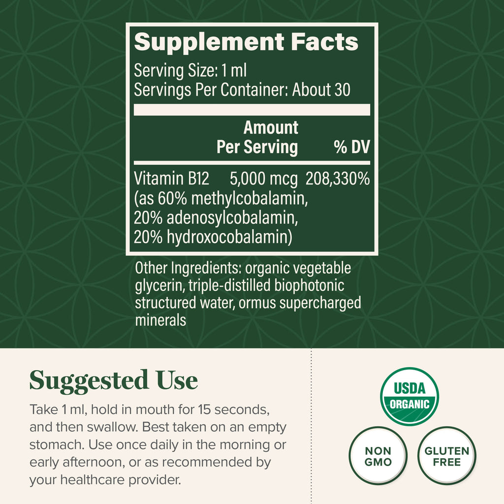 Organic Liquid Vitamin B12 Drops, 5000mcg, 1 fl oz I22795