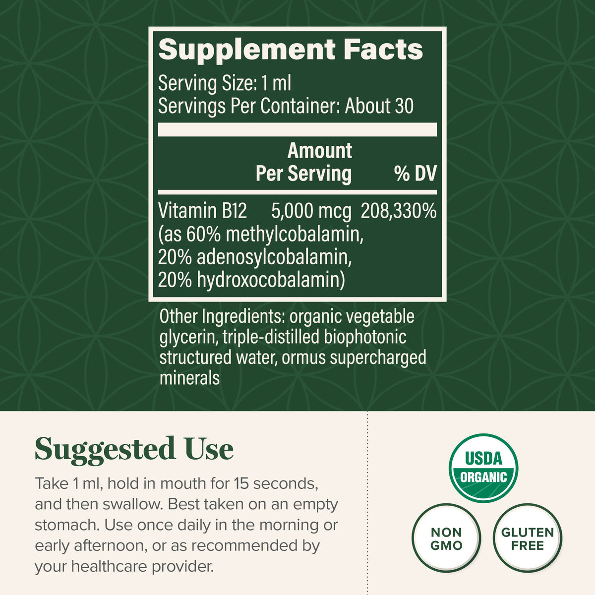 Organic Liquid Vitamin B12 Drops, 5000mcg, 1 fl oz I22795
