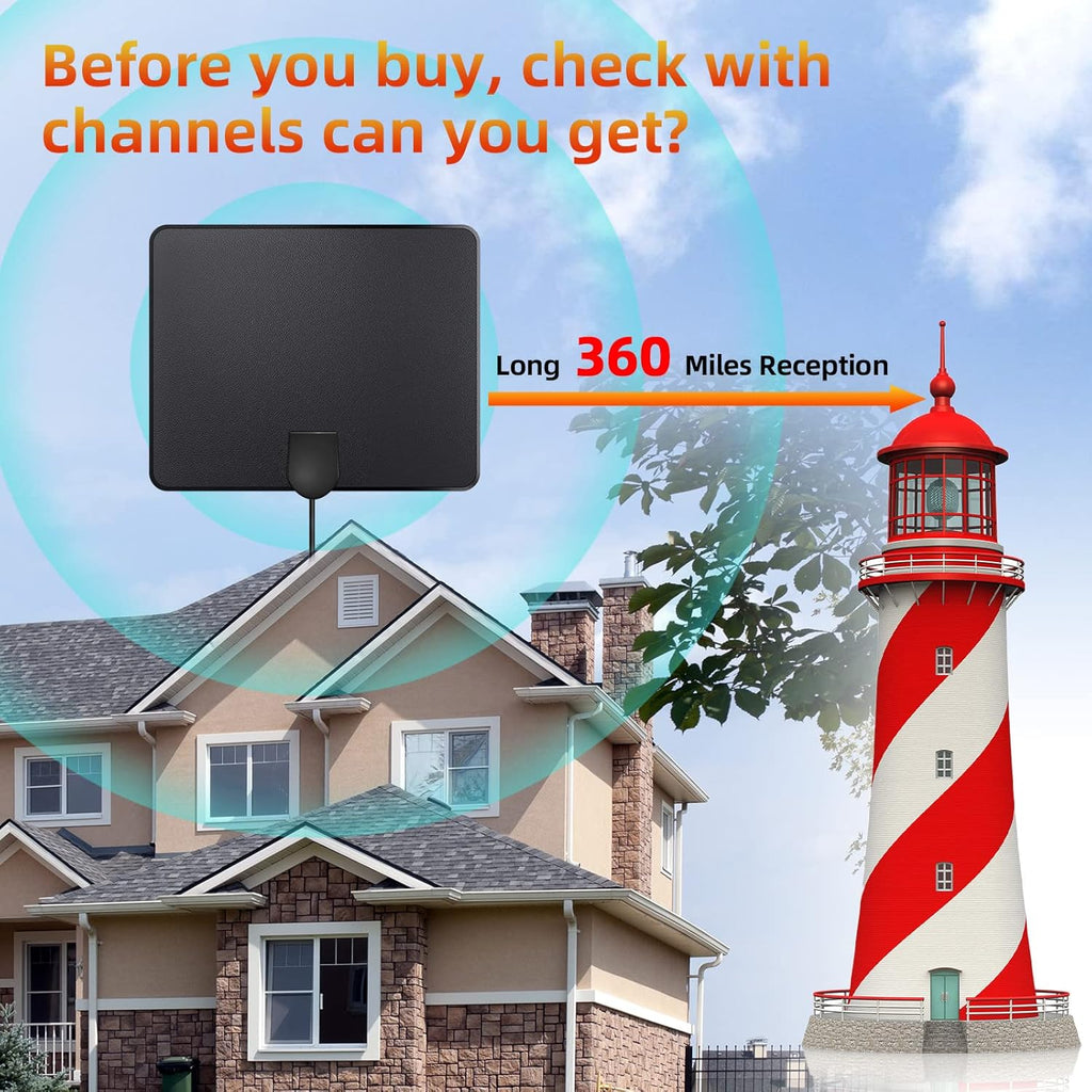 Amplified Digital TV Antenna with Signal Booster, 16ft Coaxial Cable, Pack of 2 W88026