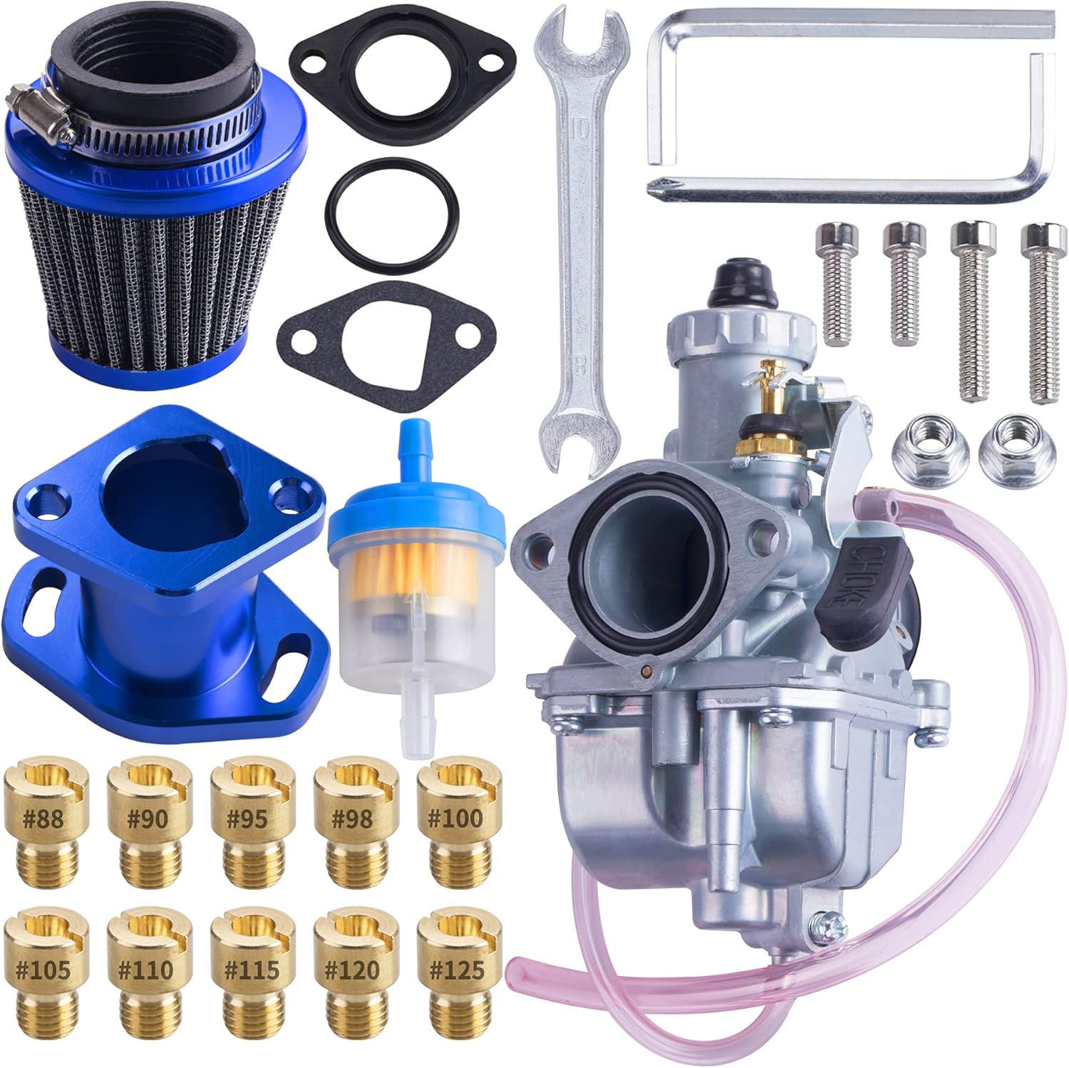 26mm Carburetor Carb Kit with Intake Pipe Mainfold 38mm Air Filter for Predator 212cc GX160 Honda GX200 CT200U 196cc KT196 Clones Go Kart Mini Bike Race Kart Red Pack of 2 K75995