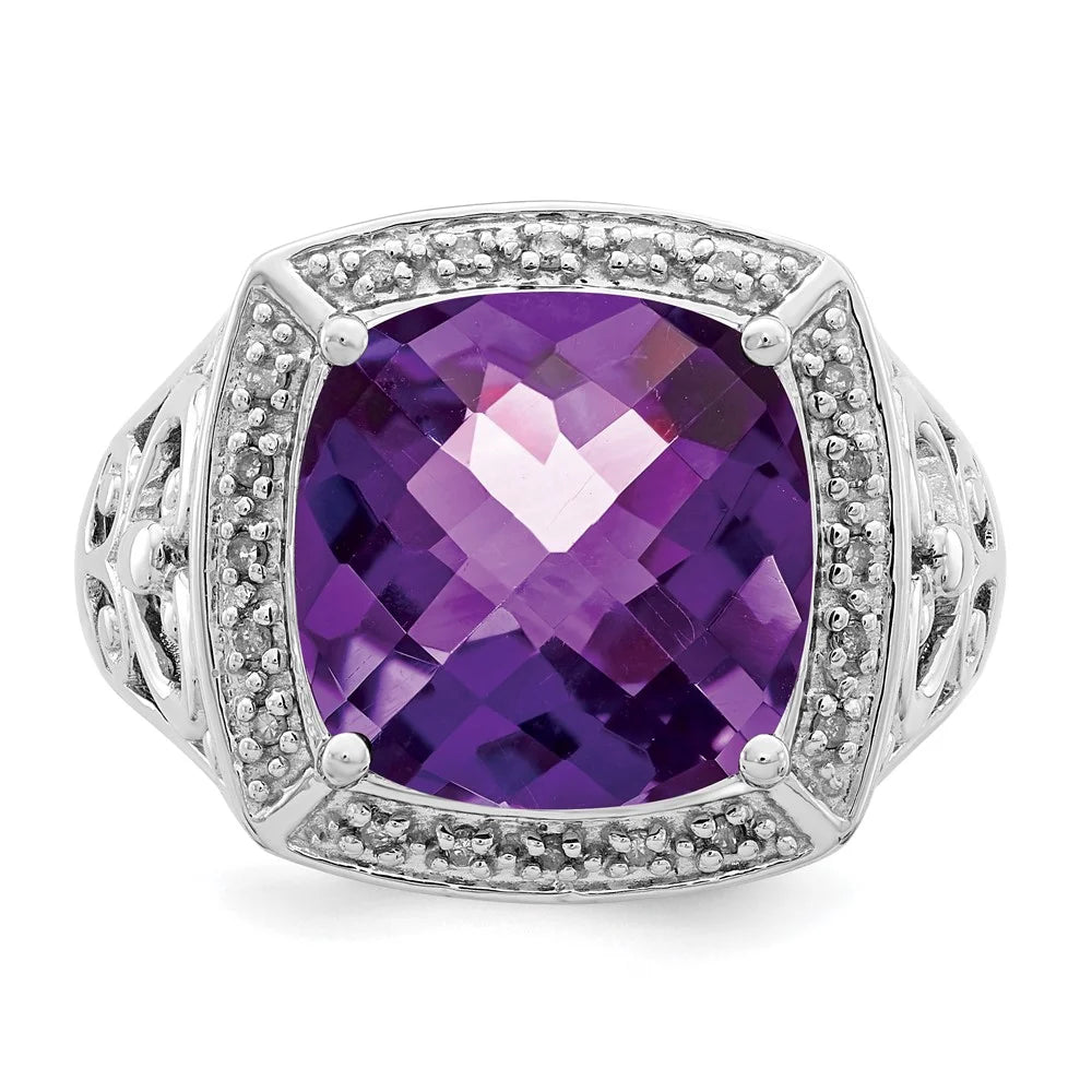 Rhodium-plated Amethyst and Diamond Ring P4571