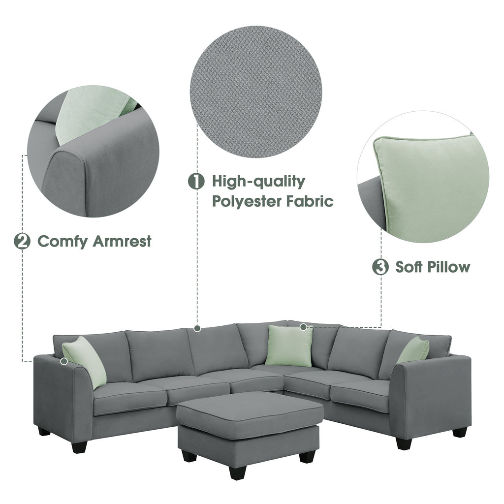 Grey Modular Sectional Sofa with Ottoman D386