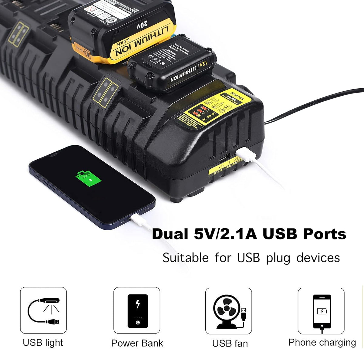 4-Port Battery Charger for Dewalt 12V/20V Max Lithium Battery, Pack of 2 O79909