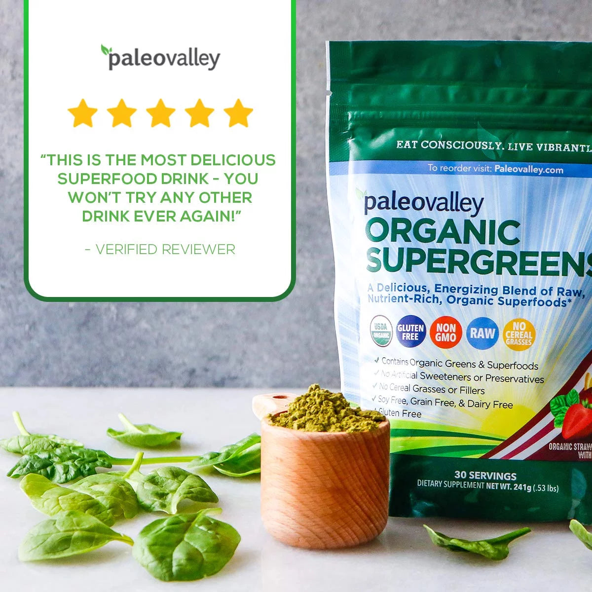 Organic Supergreens Raw Green Superfood Powder 30 Servings G4931