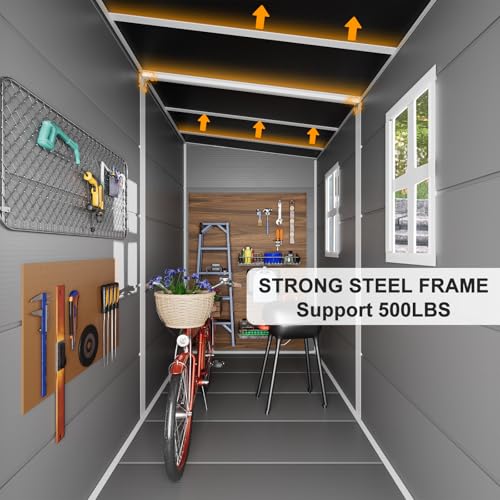 Outdoor Resin Storage Shed 8x4x6 FT Lean to Shed with Floor Included 2 Windows Lockable Door I58283