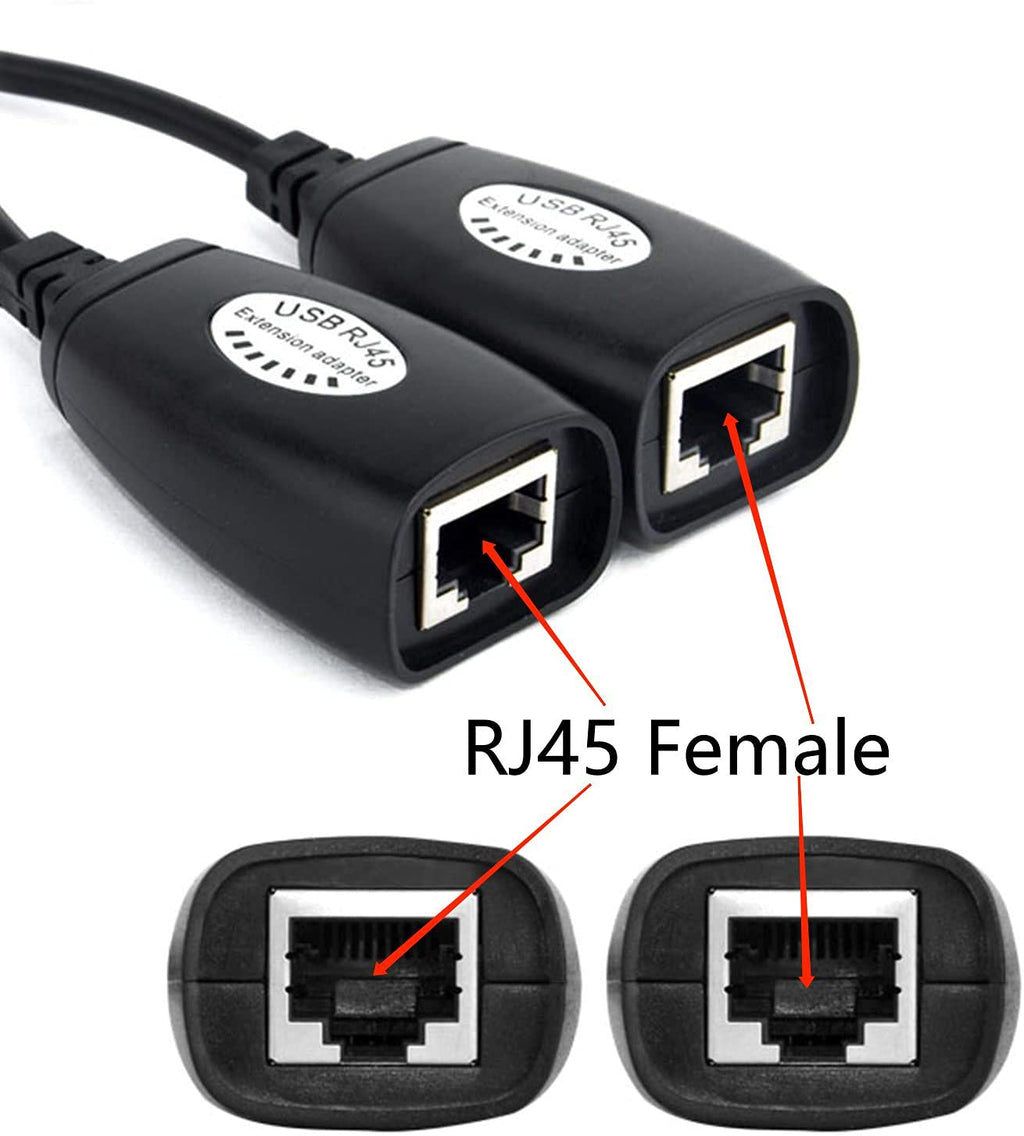 USB to RJ45 Extension Adapter over Cat5/Cat5e/Cat6 Cable up to 150ft Black Pack of 2 E8759