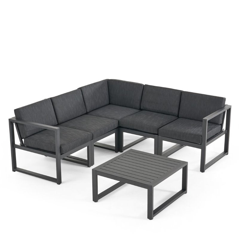 6 Piece Outdoor Aluminum Sectional Sofa Set in Dark Gray Y584