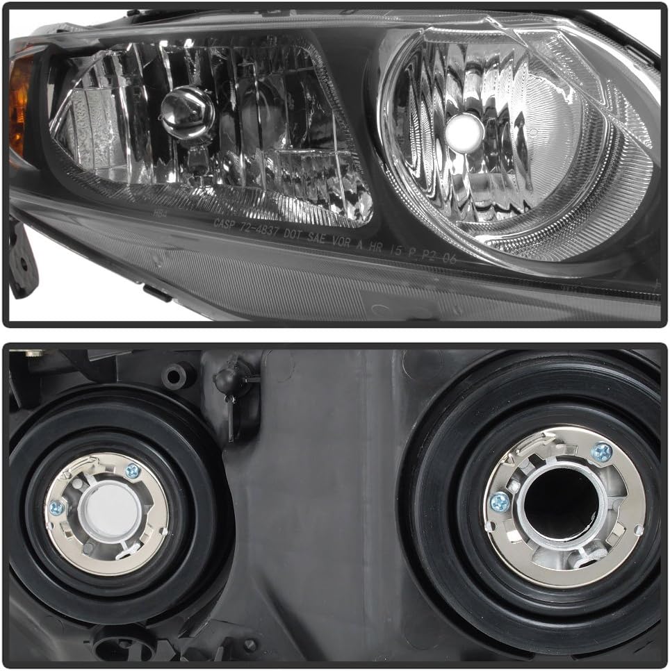 Black Housing Headlights for 2006-2011 Honda Civic 4-Door Sedan D12478