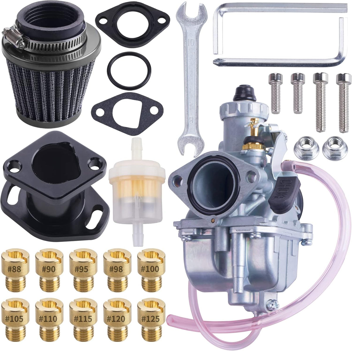 26mm Carburetor Carb Kit with Intake Pipe Mainfold 38mm Air Filter for Predator 212cc GX160 Honda GX200 CT200U 196cc KT196 Clones Go Kart Mini Bike Race Kart Red Pack of 2 K75995