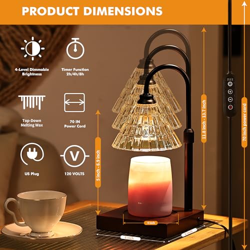 Gold Dimmable Height Adjustable Candle Warmer Lamp with 2 Bulbs and Timer D660