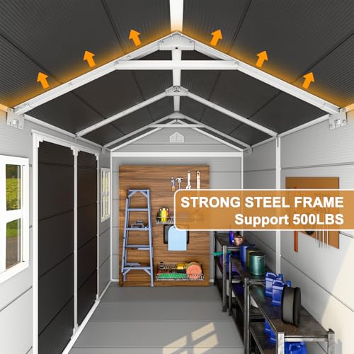 Outdoor Resin Storage Shed 8x4x6 FT Lean to Shed with Floor Included 2 Windows Lockable Door I58283