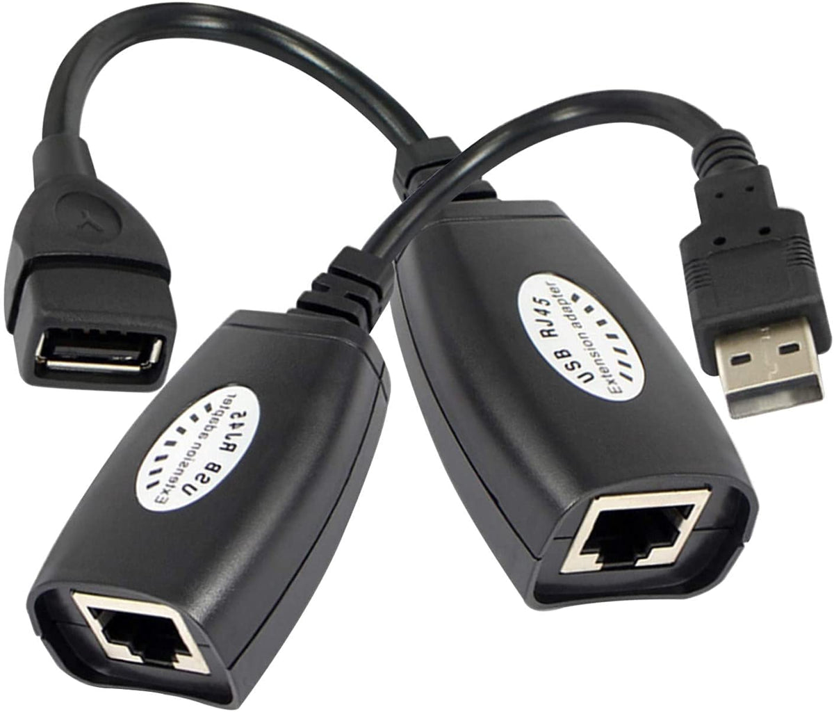 USB to RJ45 Extension Adapter over Cat5/Cat5e/Cat6 Cable up to 150ft Black Pack of 2 E8759