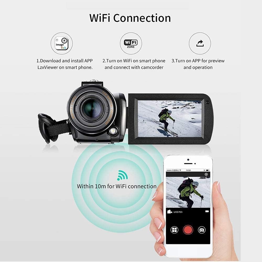 4K UHD Digital Camcorder with 12x Optical Zoom 1080P 60FPS WiFi A4119