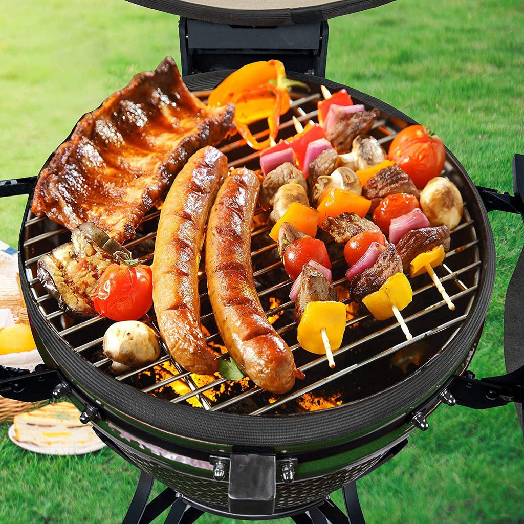 Green Ceramic Barbecue Charcoal Grill with Side Table M66563