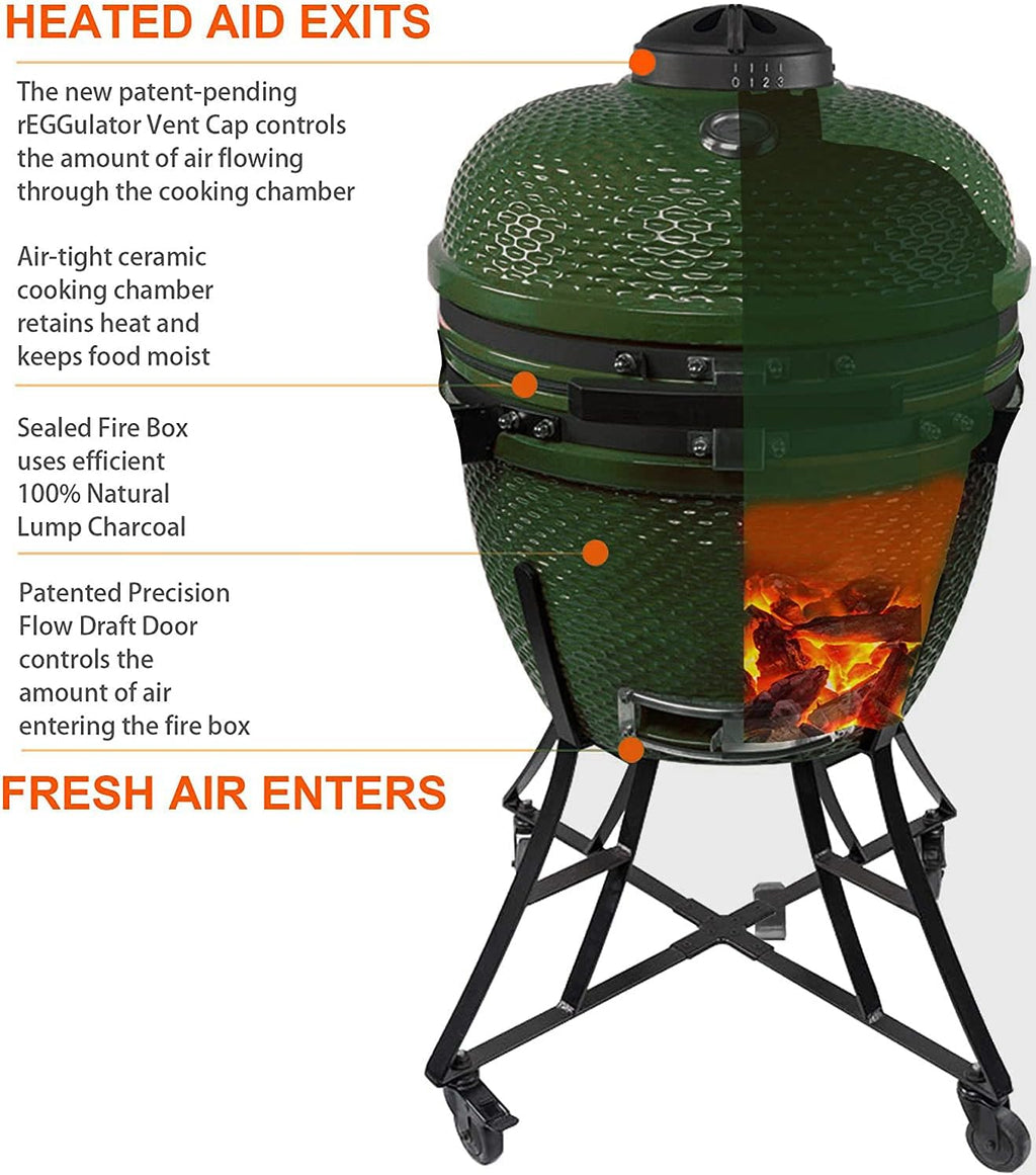 Green Ceramic Barbecue Charcoal Grill with Side Table M66563