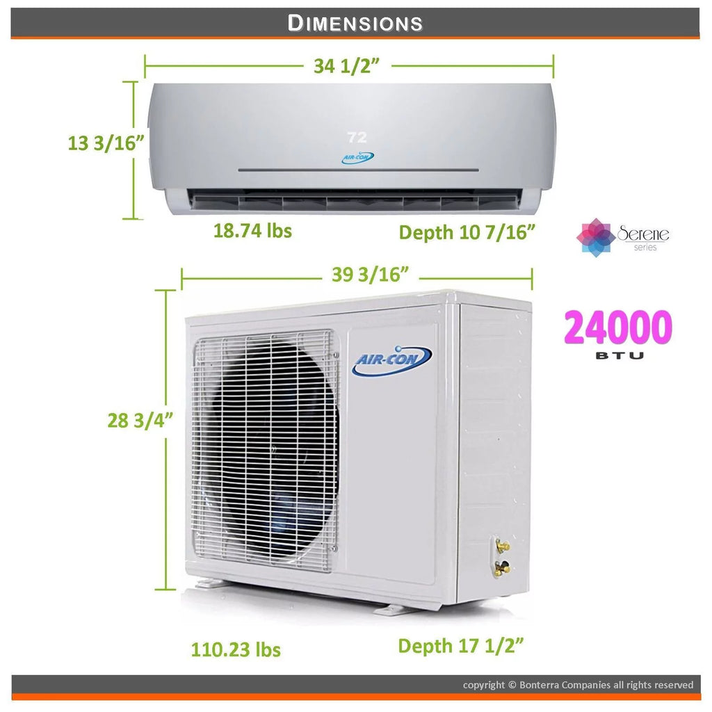 24000 BTU Ductless Mini Split Air Conditioner Heat Pump 18 Seer 220v M97266