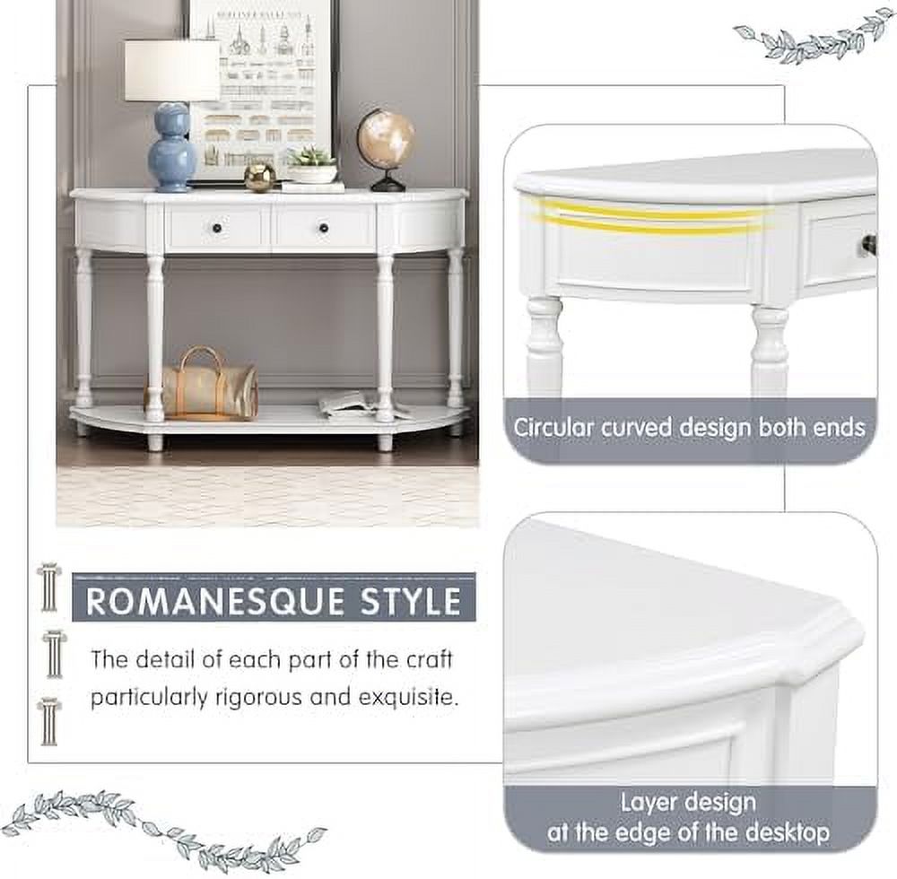 Antique White Wood Half Console Table with Drawers S823369
