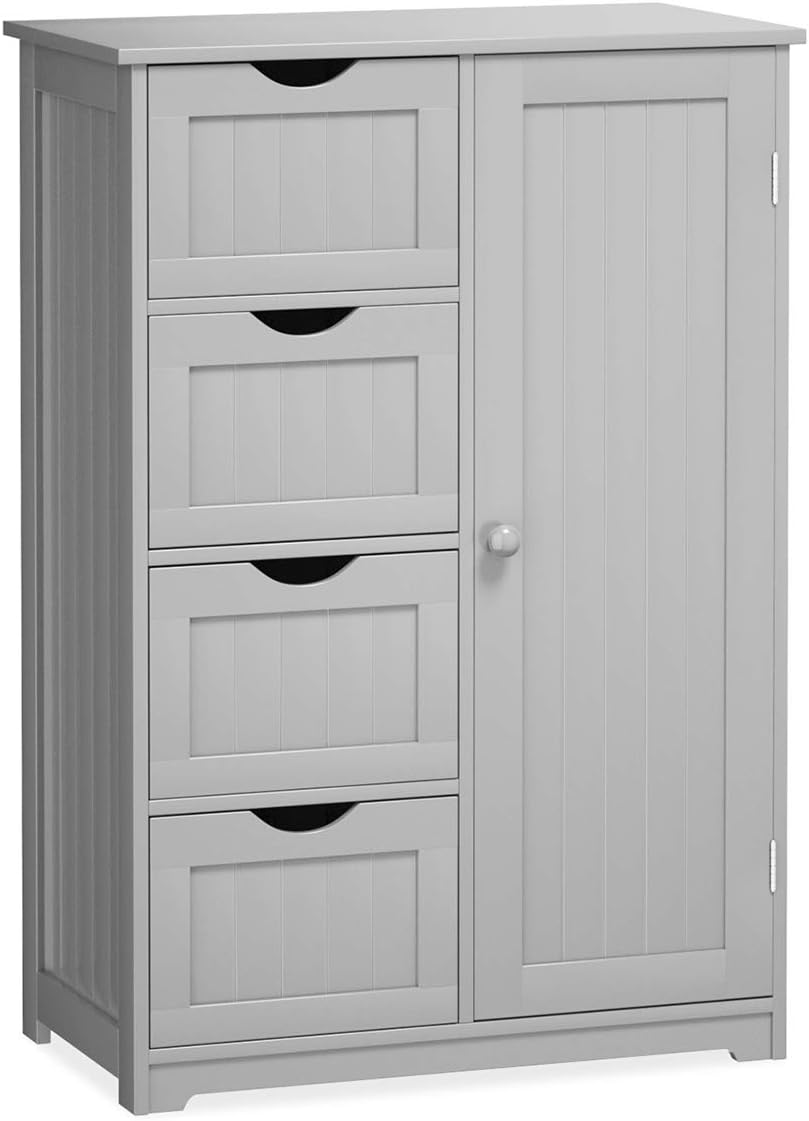 White 1 Door 4 Drawer Wooden Bathroom Floor Cabinet W462450