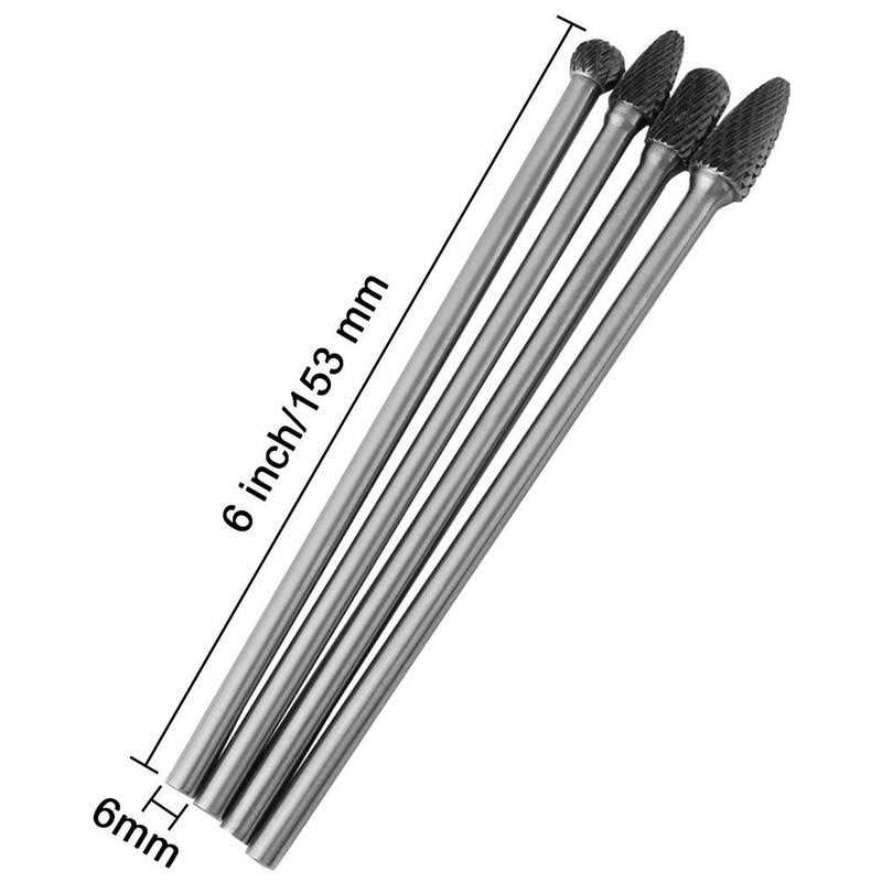 4pcs Tungsten Carbide Burr Set 6mm Shank 6-inch Length A964237