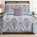 Blue & Gray King Size Bed Set - 8 Piece C6962