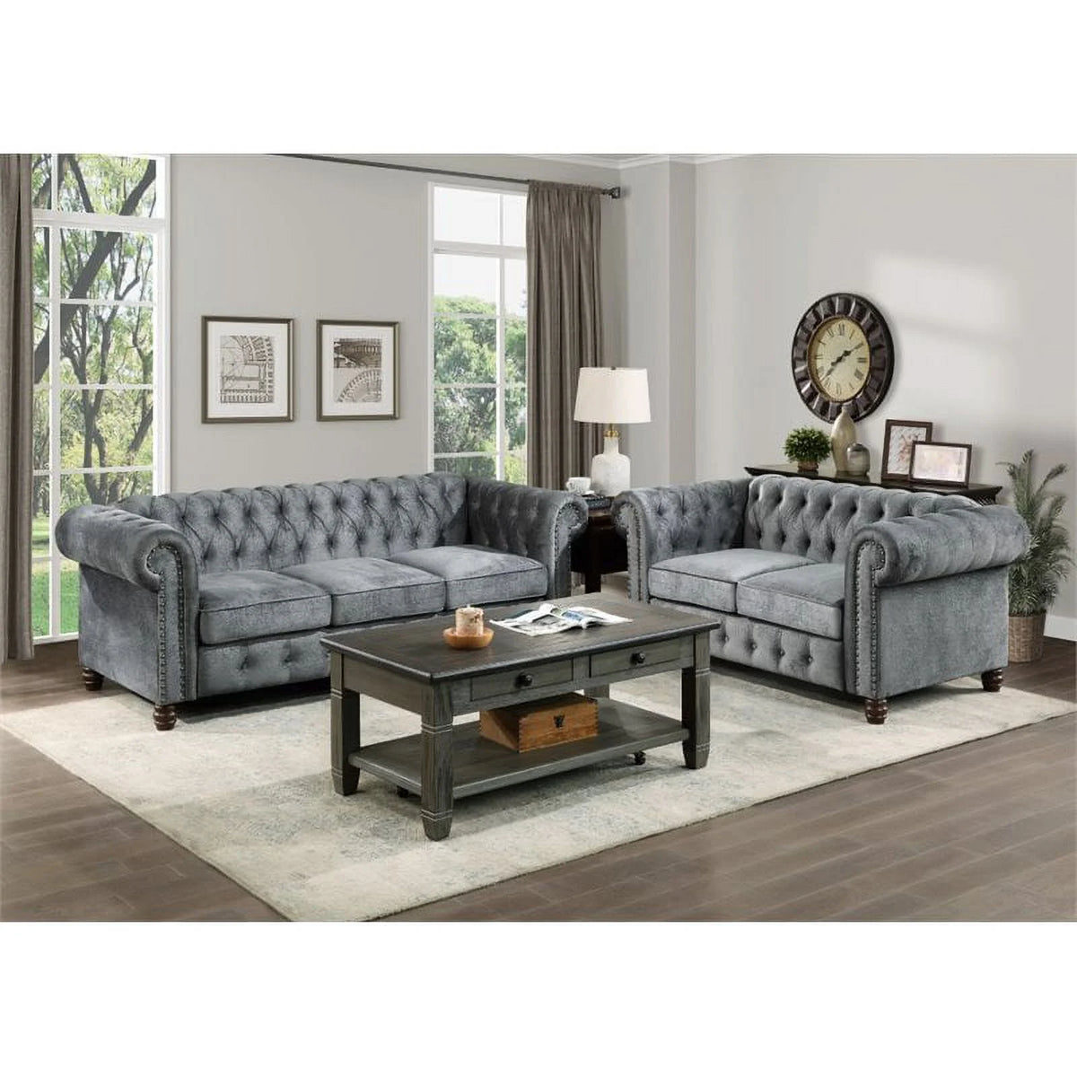 Dark Gray Velvet Chesterfield Loveseat M405