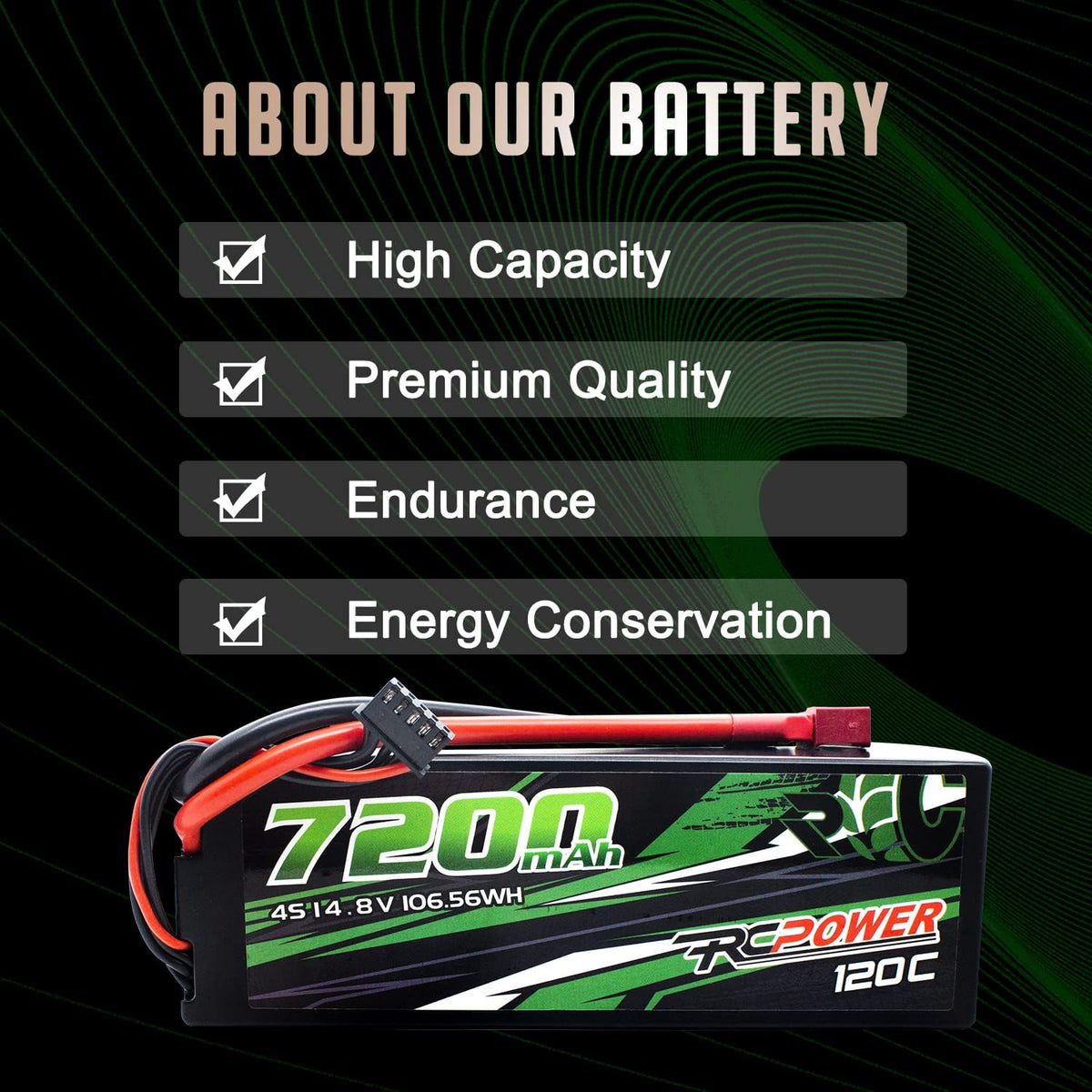 14.8V 7200mAh 4S 120C Hard Case Lipo Battery with T Plug (2Packs) W728