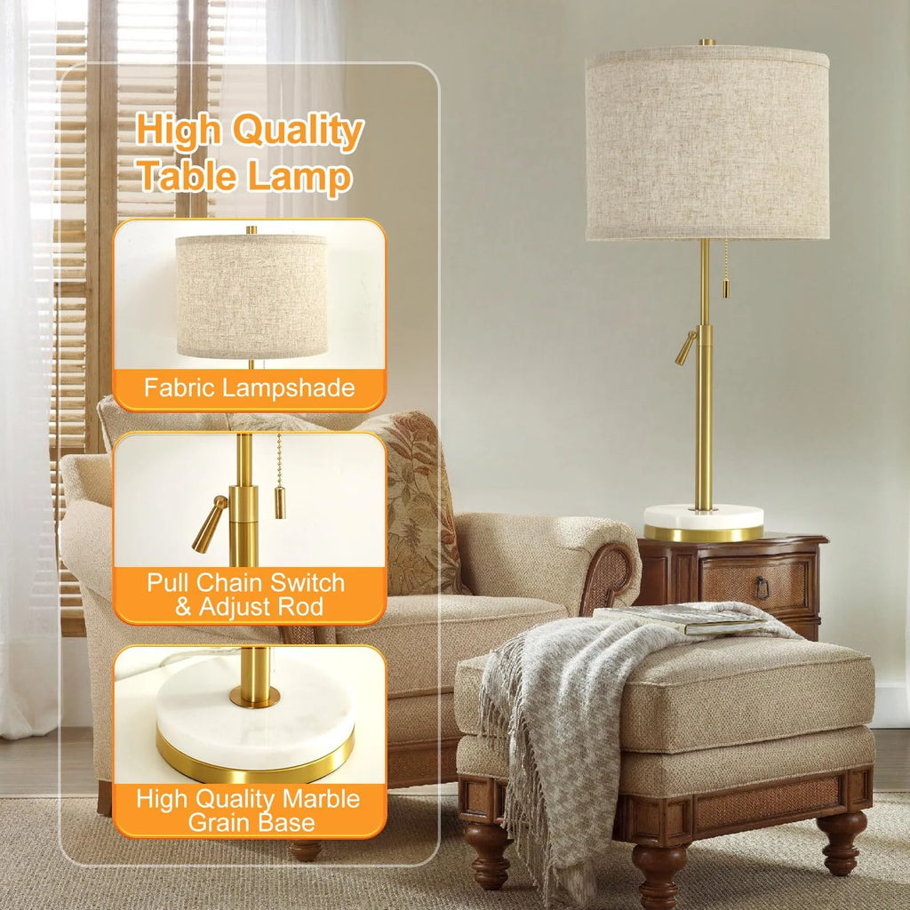Marble Table Lamps Set of 2 with Pull Chain Z1539