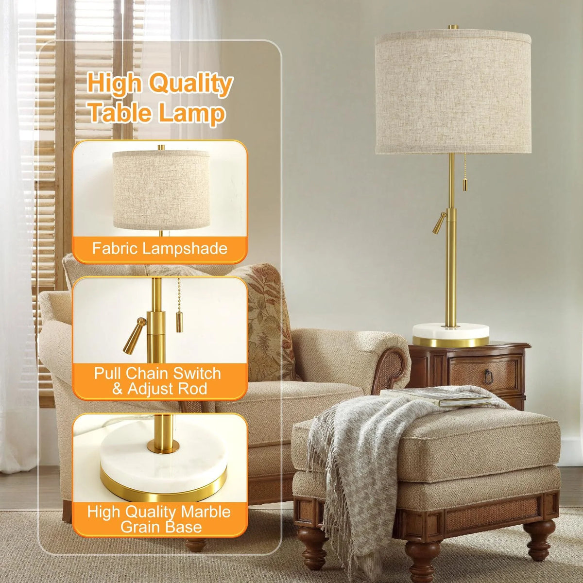 Marble Table Lamps Set of 2 with Pull Chain Z1539