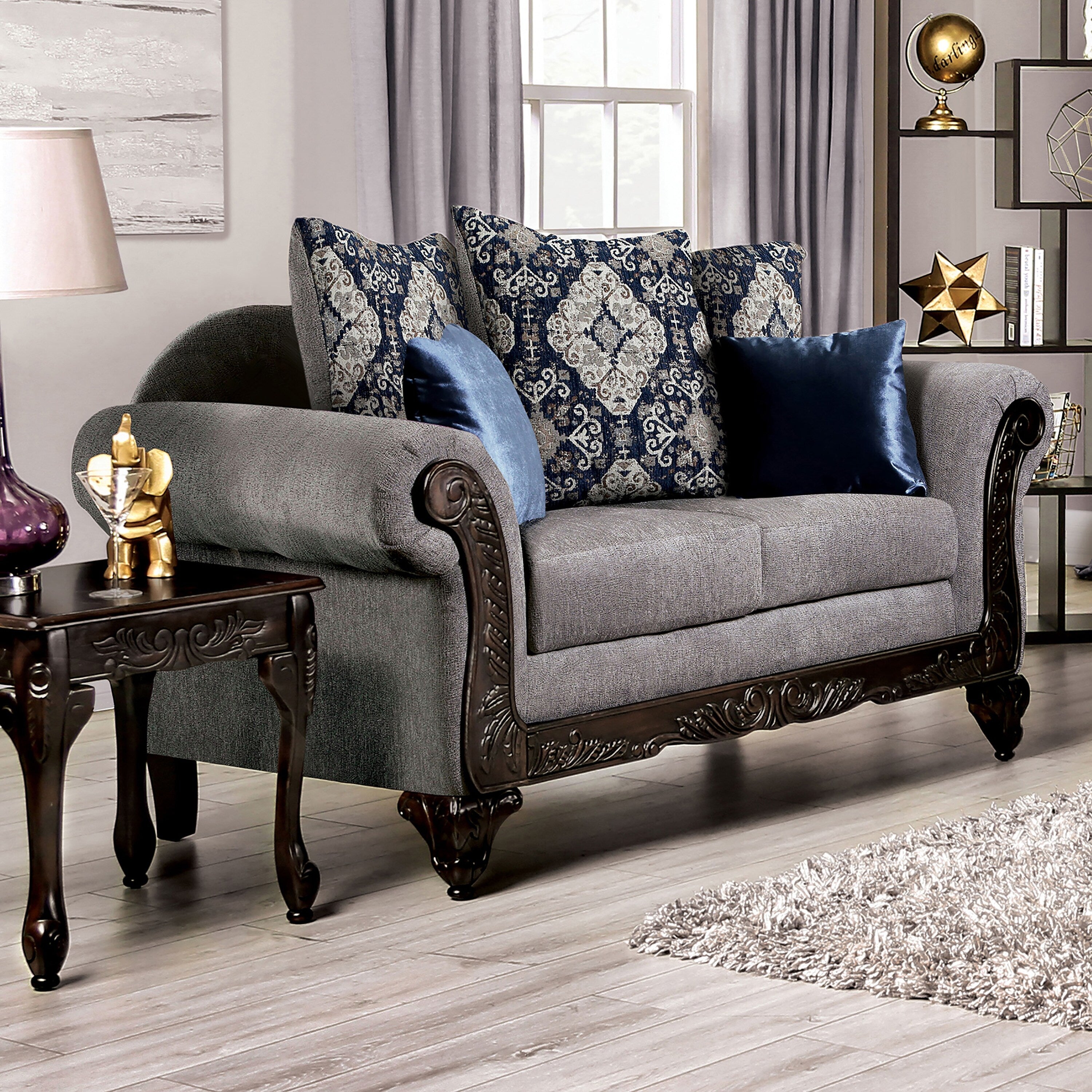 Grey Chenille Rolled Arms Loveseat W427